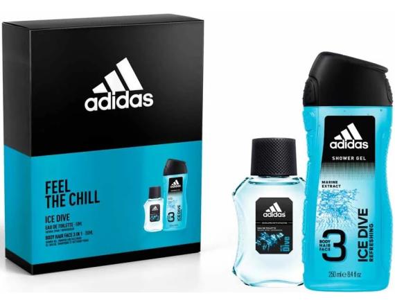 Adidas Feel The Chill Ice Dive Gift Set Xm20: Edt 50 Ml + Shower Gel 250 Ml