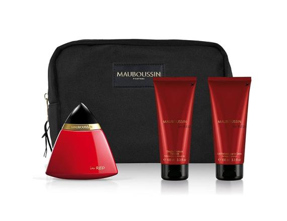 Set Mauboussin In Red Prestige, Femei, Eau De Parfum 100ml + Gel de Dus 100ml + Lotiune Corp 100ml + Geanta Cosmetice