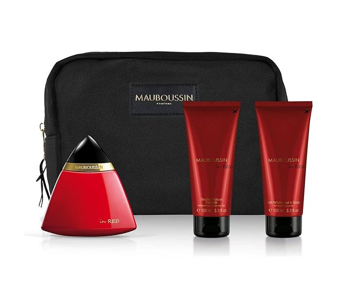 Set Mauboussin In Red Prestige, Femei, Eau De Parfum 100ml + Gel de Dus 100ml + Lotiune Corp 100ml + Geanta Cosmetice