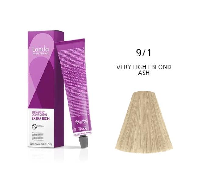 Vopsea permanenta Londa Professional 9/1, Blond Luminos Cenusiu, 60ml
