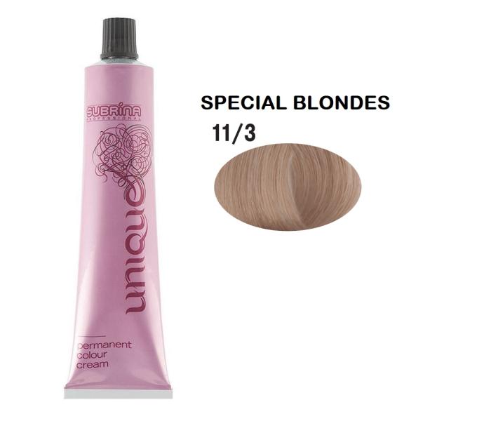 Vopsea de par permanenta Subrina Professional Unique 11/3, Blond Special Cendre, 100ml
