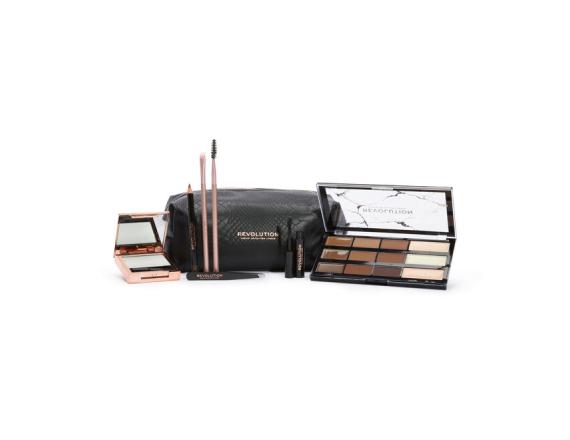 Makeup Revolution The Brow Shaping Kit With Bag: Soap Styler? + Clear Brow Gel + Ultimate Brow Palette? + Brow Defining Pencil? + Tweezers? + Brow Spoolie? Brush + Brow Brush