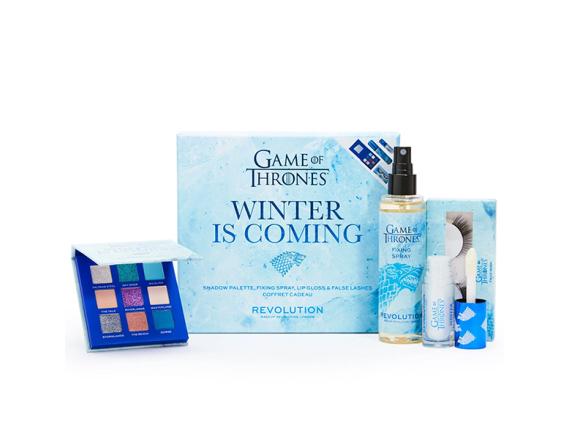 Makeup Revolution X Game Of Thrones Winter Is Coming Gift Set: 1 X Eyeshadow Palette + 1 X Fixative Spray + 1 X Shimmer Bomb Lip Gloss + 1 X False Eyelashes