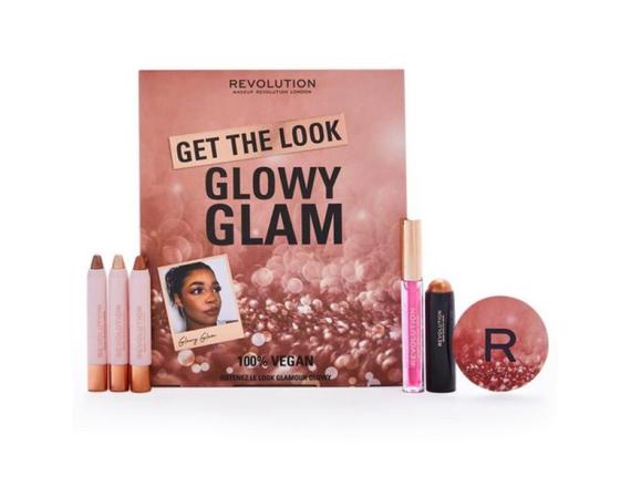 Makeup Revolution Get The Look Glowy Glam Set: 3 X Eyeshadow Sticks (1X 2.5 Gr) + 1 X Highlighter Stick (7.2 Gr) + 1 X Lip Oil (2.5Ml) + 1 X Mirror