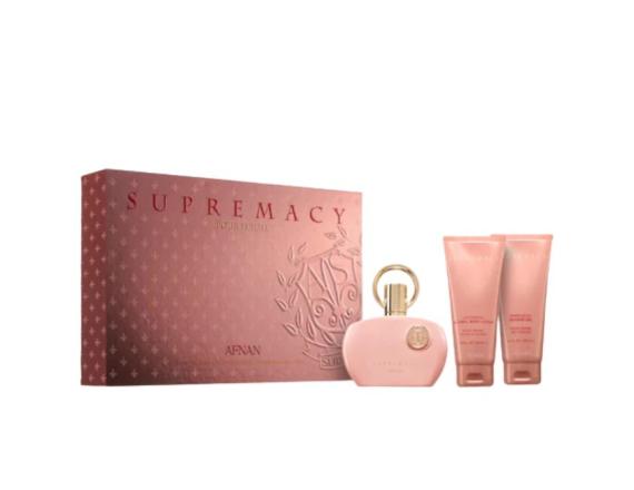 Set Afnan Supremacy Pink Femei, Eau de Parfum 100ml + Gel de dus 100ml + Lotiune de corp 100ml