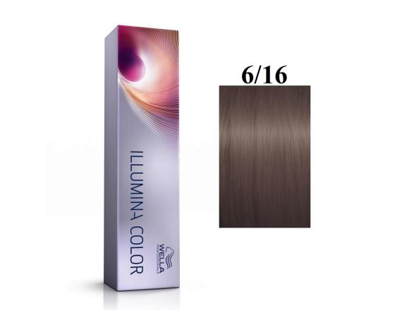 Vopsea permanenta Wella Professionals Illumina Color 6/16, Blond Inchis Cenusiu Violet, 60ml
