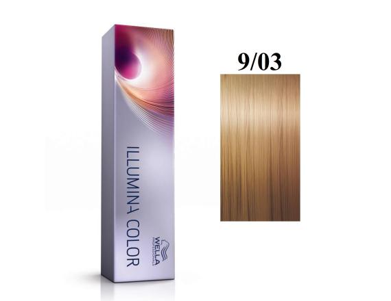 Vopsea permanenta Wella Professionals Illumina Color 9/03, Blond Luminos Natural Auriu, 60ml