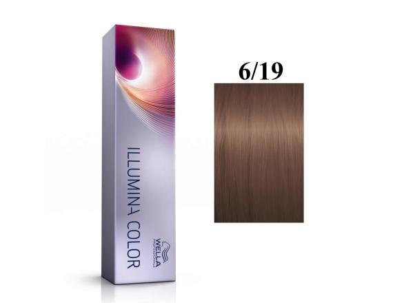 Vopsea permanenta Wella Professionals Illumina Color 6/19, Blond Inchis Perlat Cenusiu, 60ml