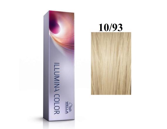 Vopsea permanenta Wella Professionals Illumina Color 10/93, Blond Luminos Deschis Perlat Auriu, 60ml