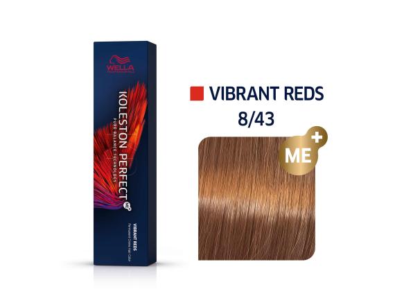 Vopsea permanenta Wella Professionals Koleston Perfect 8/43, Blond Deschis Rosu Auriu, 60ml