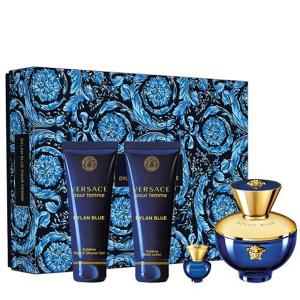 Set Versace Dylan Blue, Femei, Eau De Parfum, 100ml + Lotiune de corp 100ml + Gel de dus 100ml + Eau De Parfum 5ml