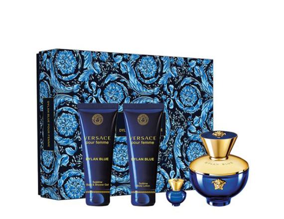 Set Versace Dylan Blue, Femei, Eau De Parfum, 100ml + Lotiune de corp 100ml + Gel de dus 100ml + Eau De Parfum 5ml