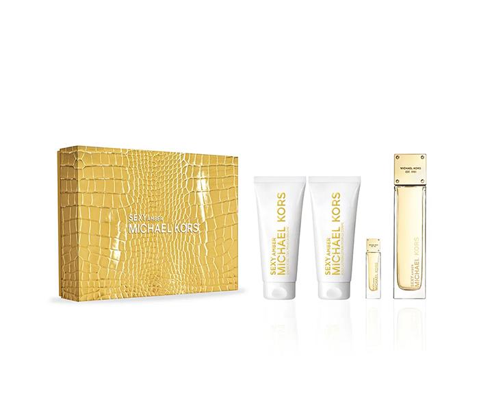 Set Michael Kors Sexy Amber, Femei, Eau de Parfum, 100ml + Lotiune Corp 100ml + Gel de Dus 100ml + Eau de Parfum 5ml