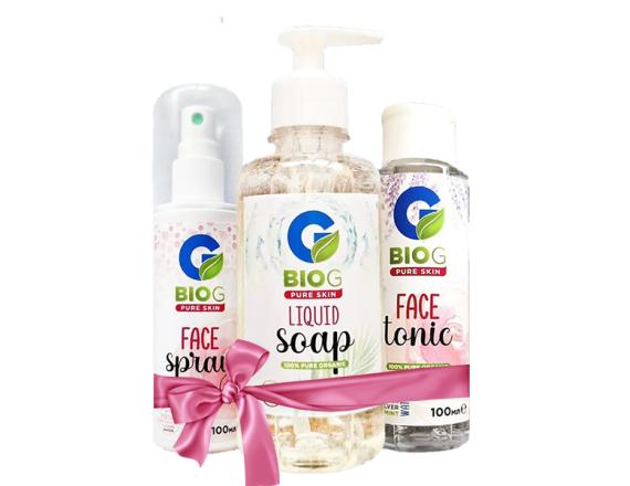 Set organic de skincare BIO G Pure Skin, Spray ten 100ml + Tonic ten 100ml + Sapun lichid ten 200ml