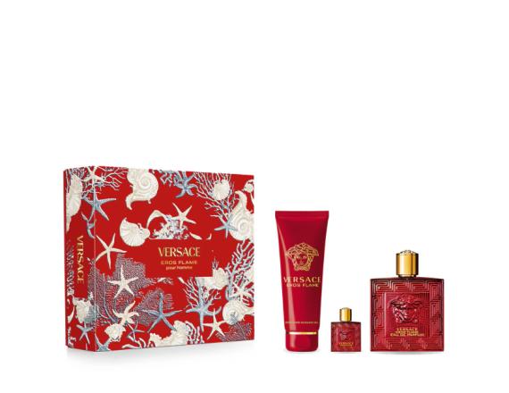 Set Versace Eros Flame, Barbati, Eau De Parfum 100ml + Eau De Parfum 5ml + Gel de Dus 150ml